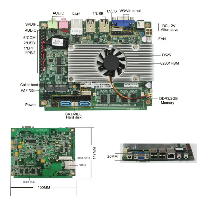 

Friewall board mini htpc arm motherboard with intel Atom D525 processor/ Onboard 2GB Ram