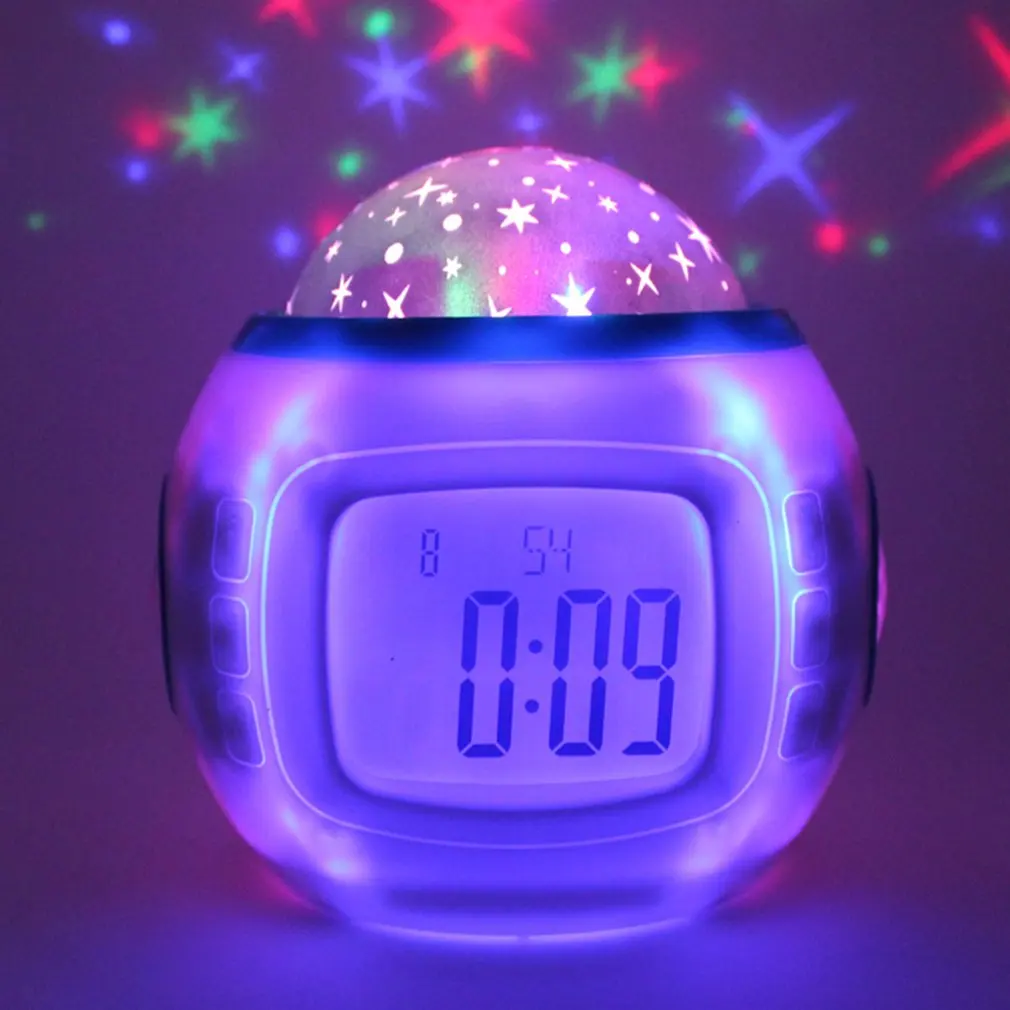 

Music Starry Sky Projection Lamp Digital LED Night Light Clock With Calendar Light Color Changing for Home Table Decor