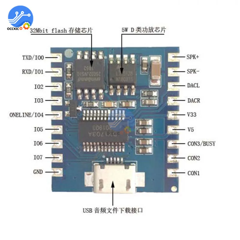 USB MP3 плеер модуль аудио Голосовая плата I/O UART Contorl 4 мегабайт флэш динамик WMA