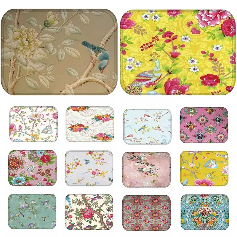 

1pcs 40*60cm Flower Tree Bird Pattern Anti-Slip Suede Carpet Door mat doormat Outdoor Kitchen Living room Floor Mat Rug 48198