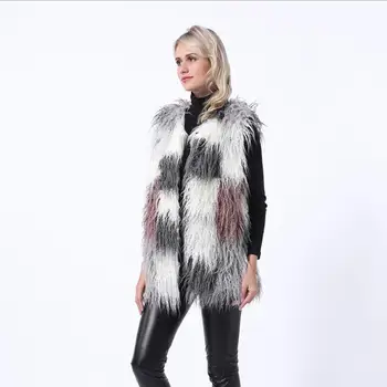 

2019 autumn/winter new fox fur faux fur vest women's jacket Mid-Length artificial wool stitching fashion casual temperament vest