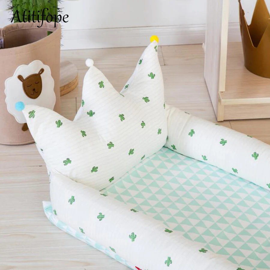 Складная хлопковая кровать для новорожденных, съемная кроватка, переносная бионическая кровать с короной, Складной Съемный моющийся бампер