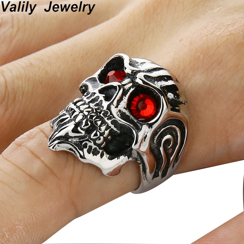 

Promotion! Men's Skull Rings For Men Stainless steel Biker Rock Jewelry Fashion Punk Skeleton Gold