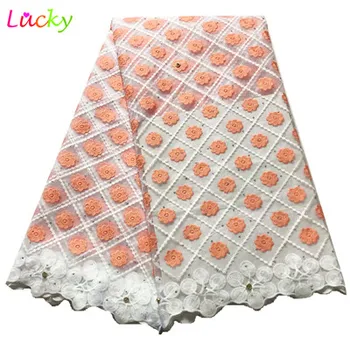 

With Stones african lace fabric 2019 high quality lace Embroidered peach French Mesh Lace Fabric for dress 5yards