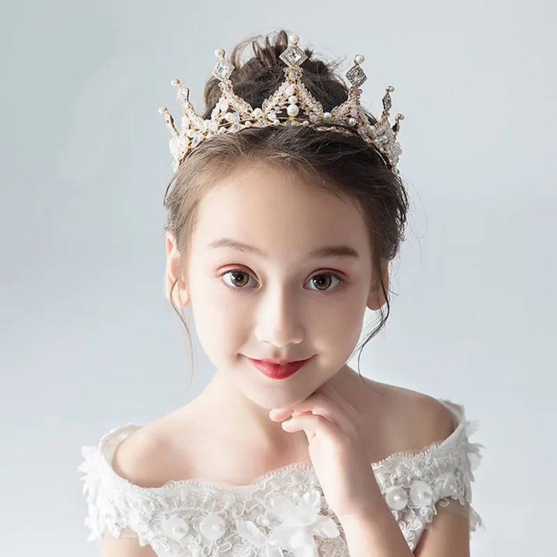 Children's Crown Headdress Princess Girl Crown Headband Cute Crown Crystal Flower Wedding Party Accessories Photography Props