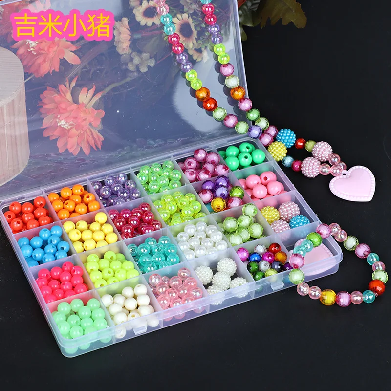 

24 Slot Beads Sets Toy Children Diy Jewelry Necklace Bracelet Mixed Charms Bead Bow Flower Crystal Plastic Case Girl DIY Toy