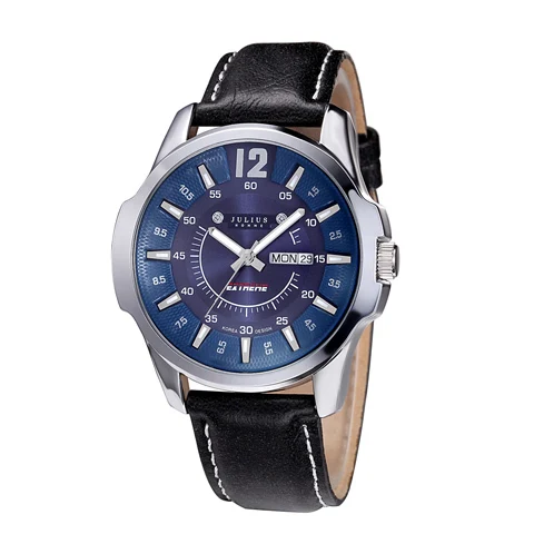 Julius Топ Homme мужские часы изысканные модные часы браслет кожаный спортивный Авто Дата Ретро мальчик подарок на день рождения 017 - Цвет: Синий