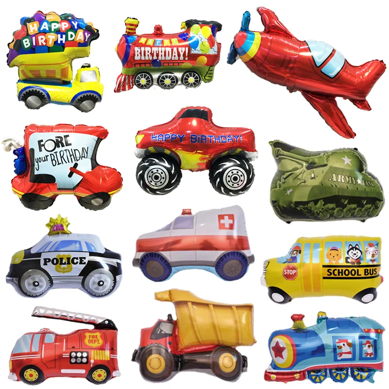 

1Pcs Cartoon Big Car Balloons Fire Truck Car Train Plane Foil Balloon Ambulance Globos Gifts Birthday Party Decor Kids balls Toy