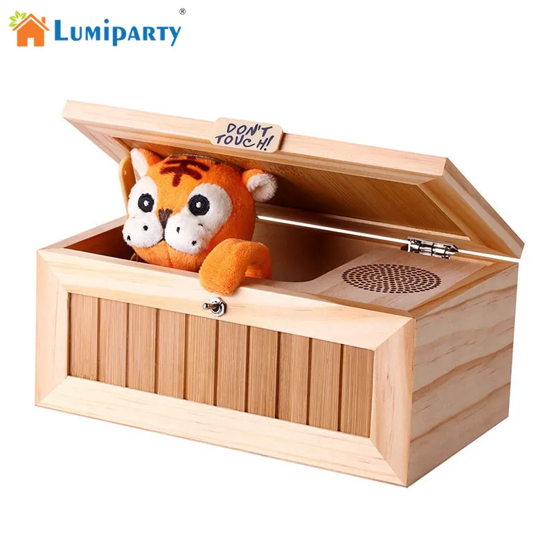 

LumiParty Upgrade Wooden Electronic Useless Box with Sound Cute Tiger 10 Modes Funny Toy Gift Stress-Reduction Desk Decoration