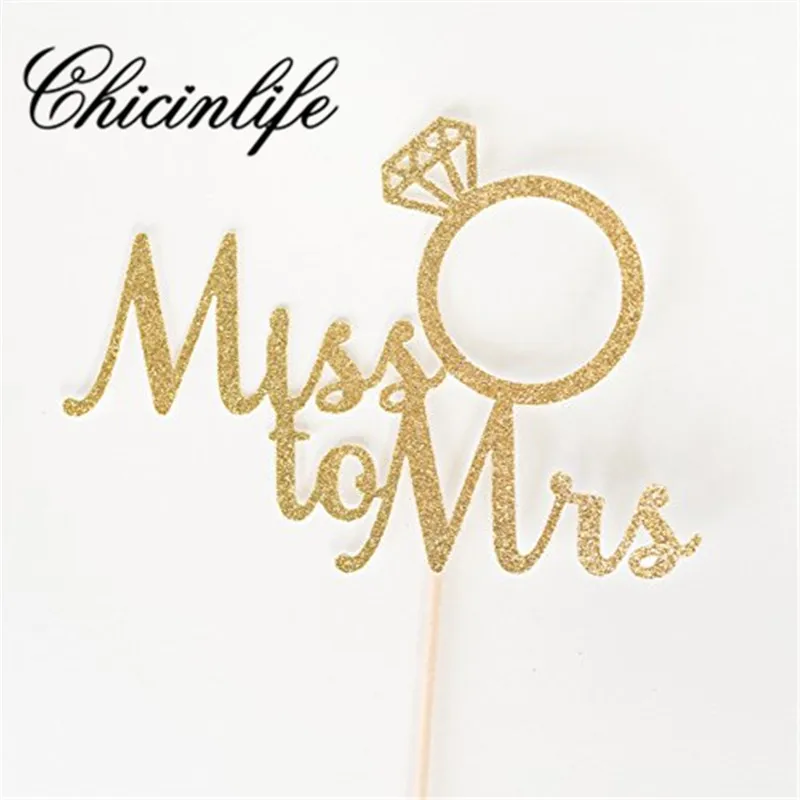 Chicinlife, 5 шт., кольцо Miss To Mrs с бриллиантами, топперы для торта, кекса, свадебного душа, девичника, вечерние украшения для девичника - Цвет: gold