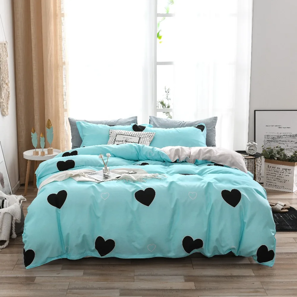 

Love Heart Pattern Bedding Set blue Bedspread Duvet Cover Set Stripe Flat Sheet 3/4PCS Pillowcases Adult king new Bedclothes Set