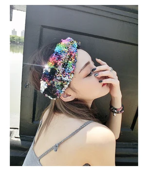 

T175471 fashion new Good stretch 100% shiny sequins turban hairband