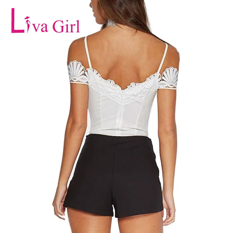 Liva Girl Летний сексуальный костюм в обтяжку женский комбинезон с открытыми плечами и v-образным вырезом Белый Черный уличная одежда топы