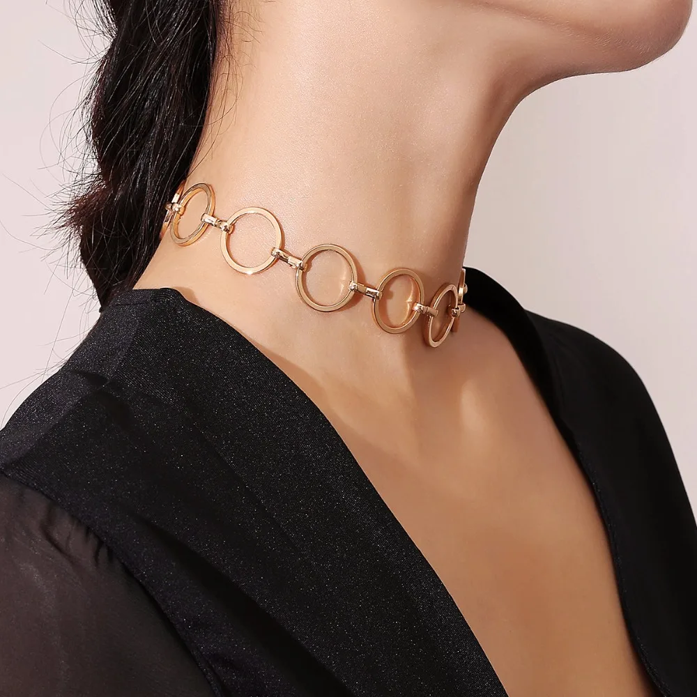 Геометрические круглые круги, металлическое колье, женское модное ювелирное изделие, индивидуальное темпераментное ожерелье, аксессуары Bijoux Gold-Col