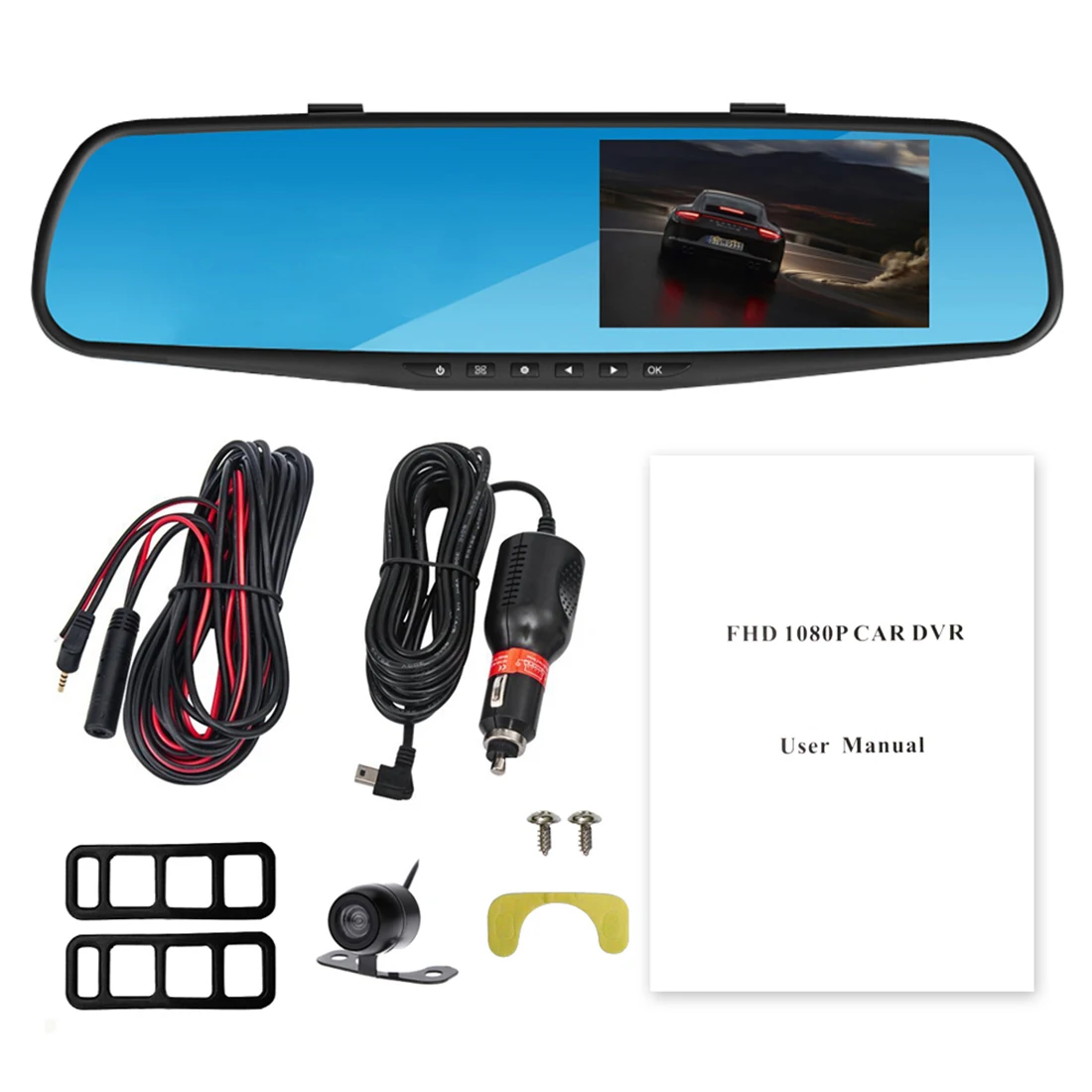 High Quality Car  4.3Inch Blue Rear View Mirror Video Recorder 1080P HD Camera DVR 