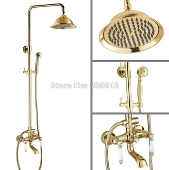 

Luxury Gold Color Brass Rain Shower Faucet Set with Handheld Shower Head Bathroom Wall Mounted Clawfoot Bathtub Mixer Tap Wgf363