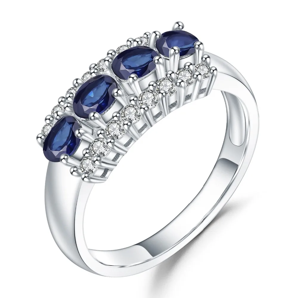 

GEM'S BALLET 0.92Ct Natural Blue Sapphire Ring 925 Sterling Silver Wedding Bands Rings For Women Valentine's Day Fine Jewelry