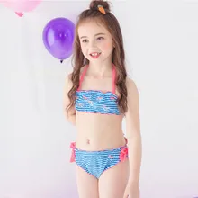 Комплект бикини из двух частей для девочек, полосатые купальники с принтом, милый детский купальный костюм, летний купальник для детей