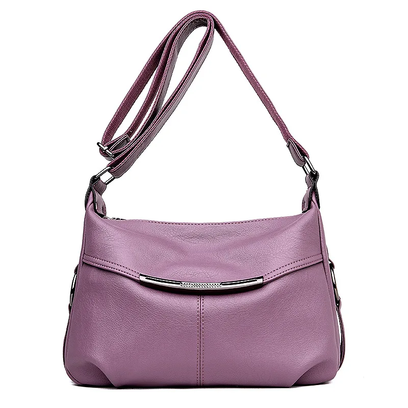 Новые модные Лоскутные женские сумки из натуральной кожи, сумки через плечо для женщин, роскошные кожаные сумки - Цвет: Фиолетовый