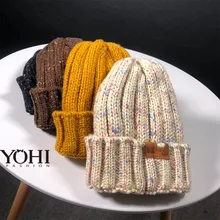 Новая осенняя и зимняя женская цветная полосатая вязанная шерстяная шапка уличная плюс бархатная Толстая теплая шапка женская шапка для девочек