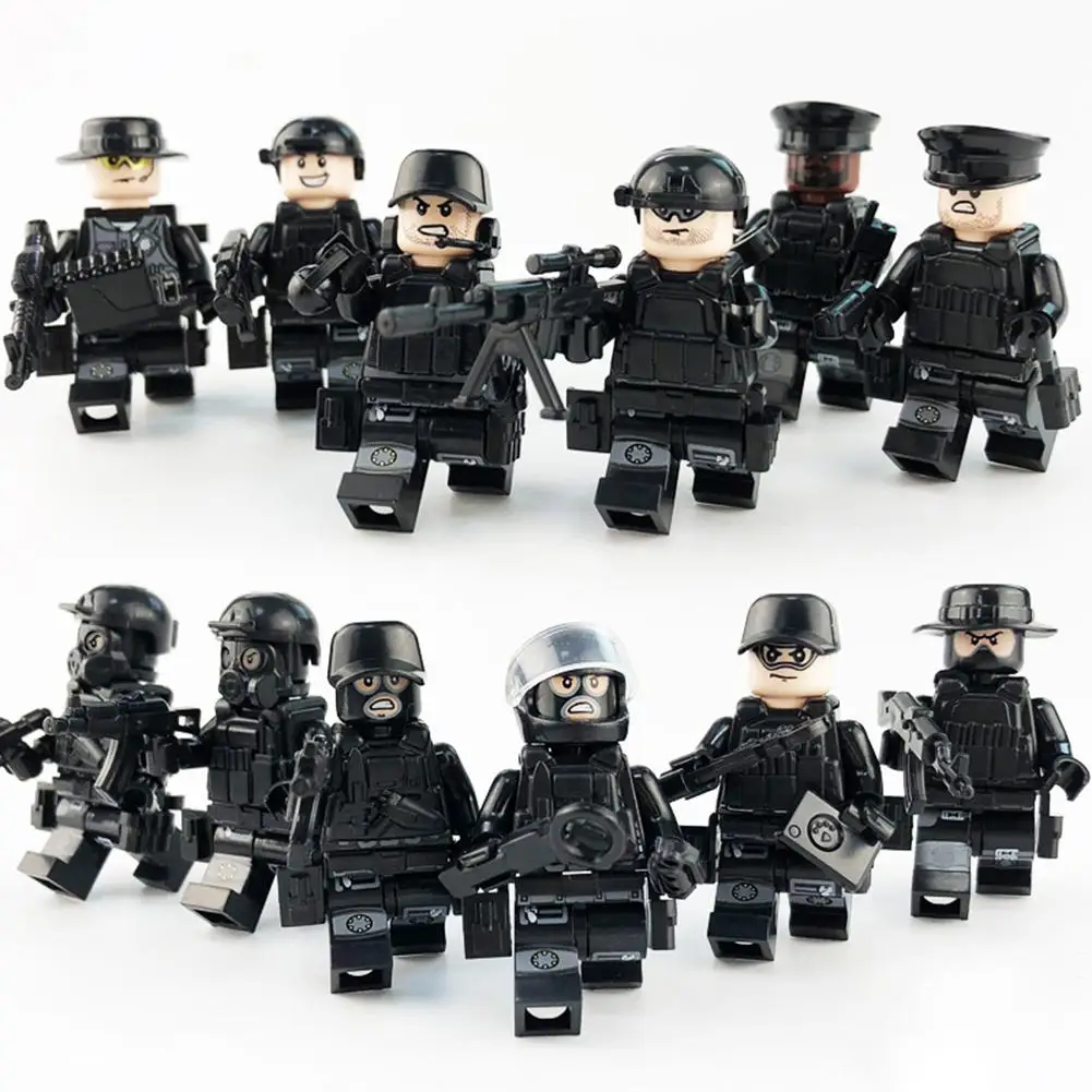 

12 Models Regimental Police City Police Mask Bulletproof Clothing Belt Military Children's Building Blocks Humanoid Toys