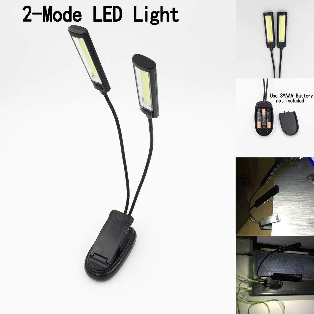 New 2 Heads LED Dual Flexible Arms 2 COB USB Led Table Lamp Clip On Bed
