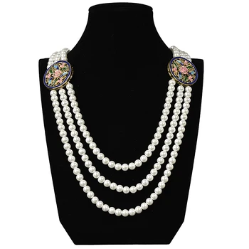 

Size For 8mm 3 rows White multi-layered Imitation Pearls For Glittering jewelry circular Necklace 28-32inch Making Design H161
