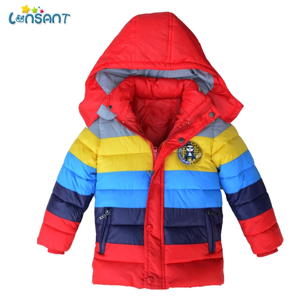 

LONSANT New Winter Baby Boys Jackets Girls Cotton Snowsuit Coats Kids Coat Boys Girls Thick Coat Padded Rainbow Patchwok Clothes