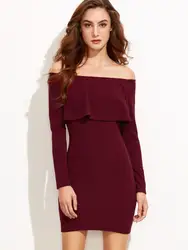 2017 Chic Для женщин с длинным рукавом Sexy бретелек оборками вечернее праздничное хлопковое мини-платье Праздничное платье