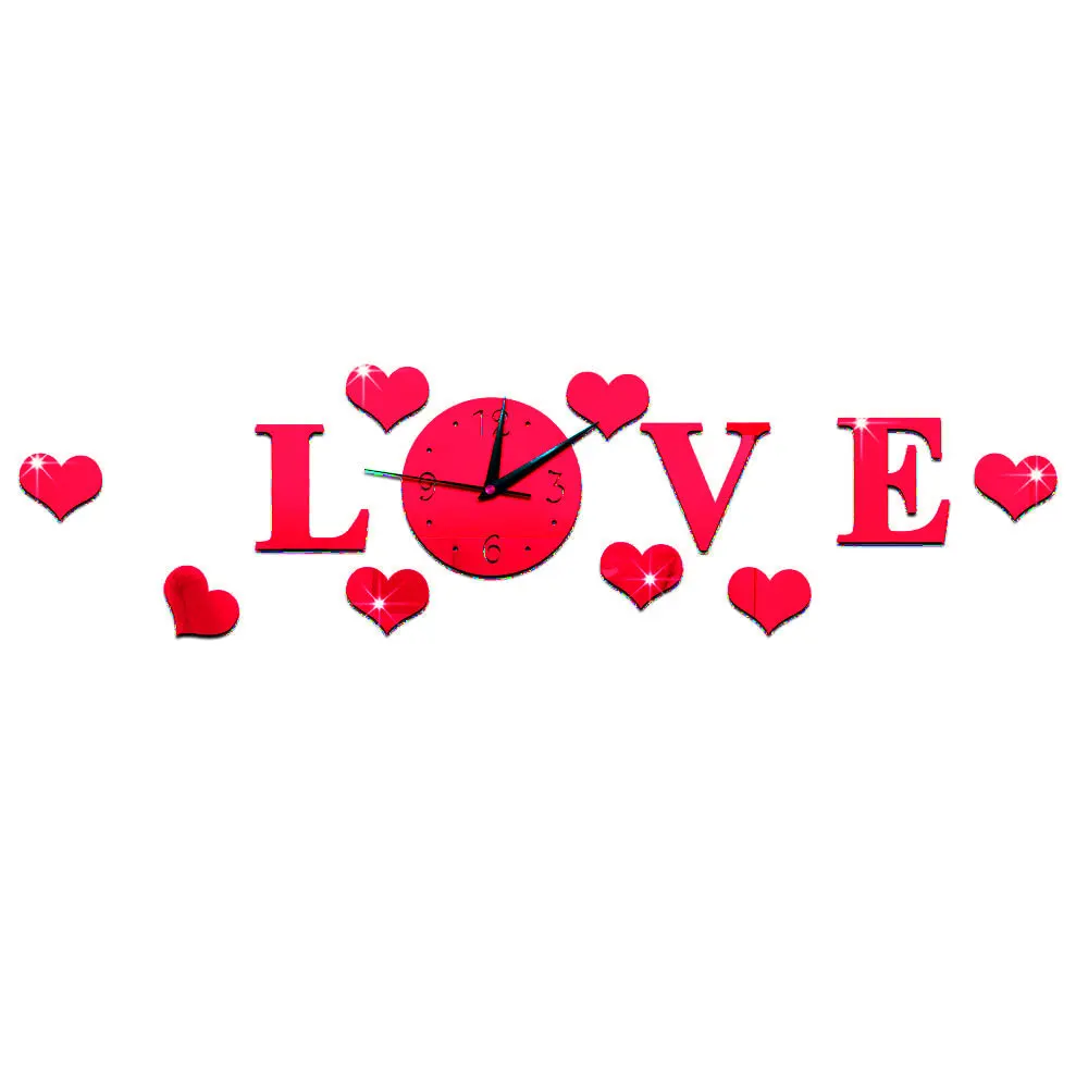 Creative 3D Mirror Stickers Wall Clock LOVE Decals Living Room Decoration