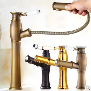 

Copper pumping faucet European antique basin cold and hot mixing faucet golden pumping kitchen faucet