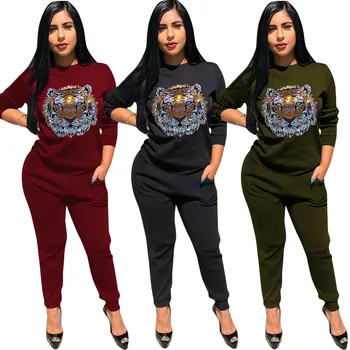 

Tiger hot drilling New style classic women's clothing Dashiki fashion upset fleece + pants suit size S M L XL XXL 1129