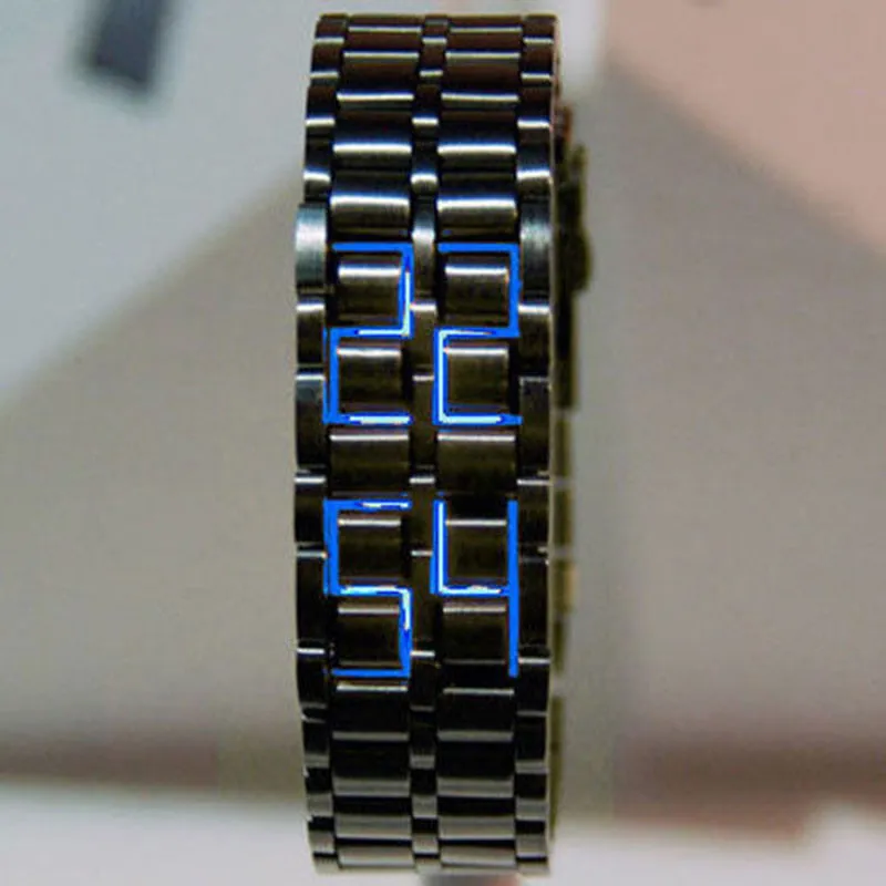 clock men черные металлический цифровой Лава наручные часы Железный Металл красный светодиодный Самурай для Для мужчин мальчик спорт Wathes stainless steel Band - Цвет: Синий