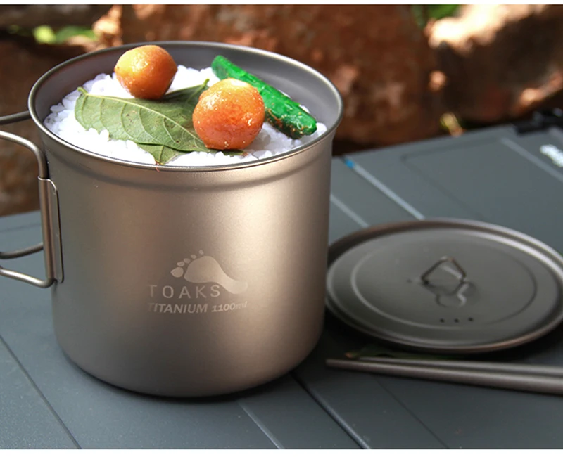 Copo de Titânio Acampamento ao ar Copo de Titânio para Acampamento ao ar Utensílios de Mesa Toaks Ultraleve Livre Fogão para Caça Esportes Pot-1100 1100ml 12 High Quality Esporte e Lazer