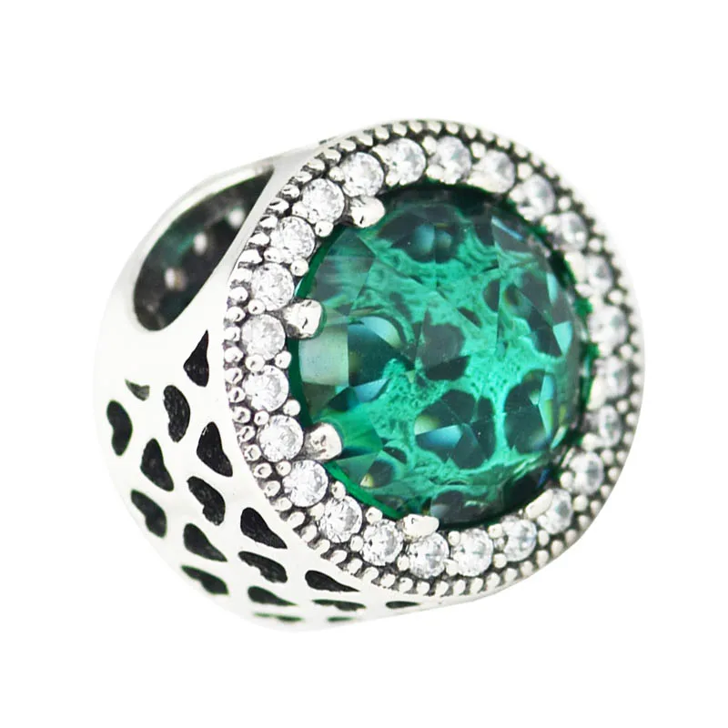 

Fits For Pandora Bracelets Radiant Hearts Charms with Green & Clear CZ 100% 925 Sterling-Silver-Jewelry Beads PANDOCCI