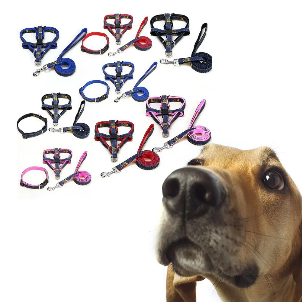 

Pet Traction Rope Cowboy Chest Strap Dog Traction Collar Suit Dog Rope Pet Supplies Three-piece Jeans Set