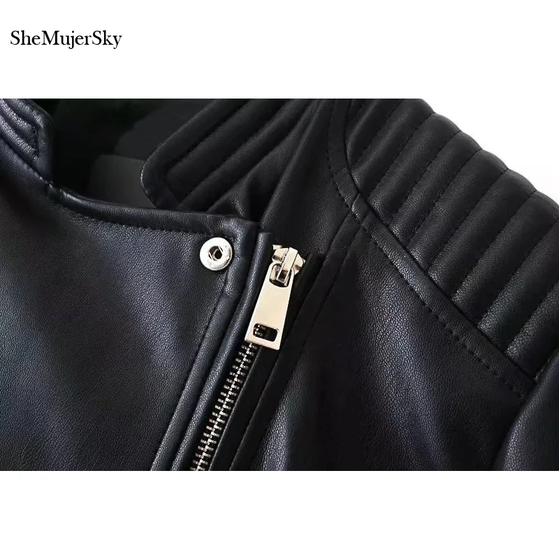 SheMujerSky кожаная куртка женская черная jaqueta de couro feminino veste cuir femme