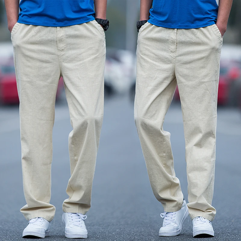Big Men Cotton Linen Straight Pants Plus Size L 4XL 5XL
