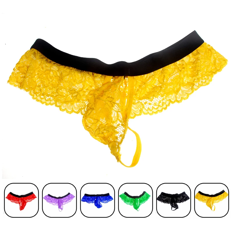 

Men Lingerie Panties Lace See-through Bulge Pouch Bikini String Homme Underwear Gay Sissy Mens Underpants jockstrap thong