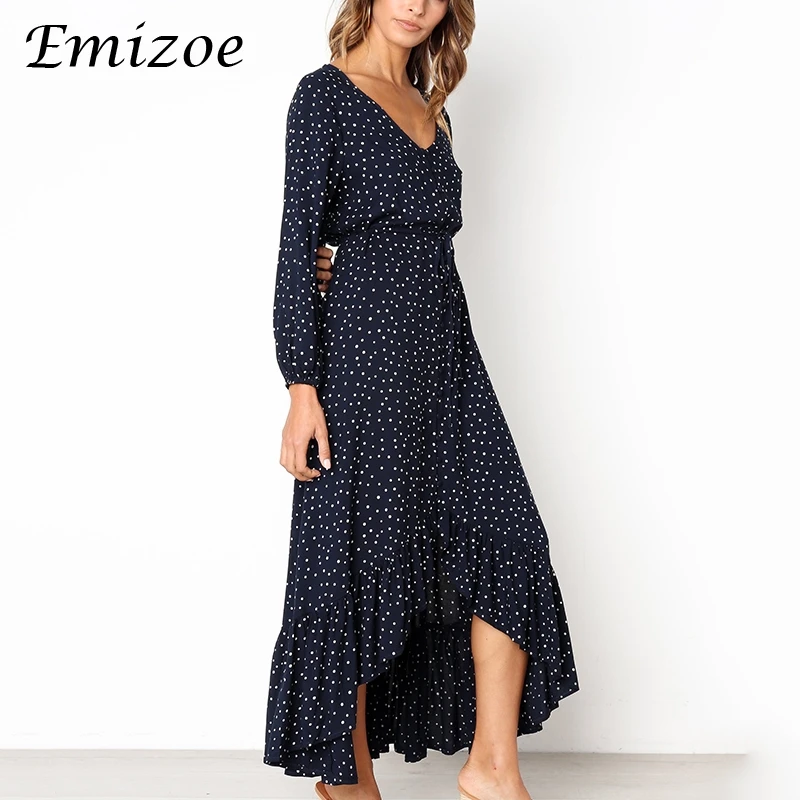 Женское платье в горошек Emizoe повседневное длинное пляжное с оборками и
