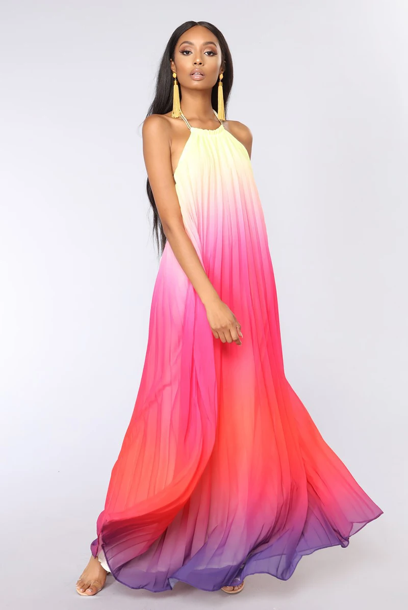 Сексуальное шифоновое платье с открытой спиной на бретельках, градиентный цвет, длинное летнее пляжное богемное платье без рукавов, Vestidos