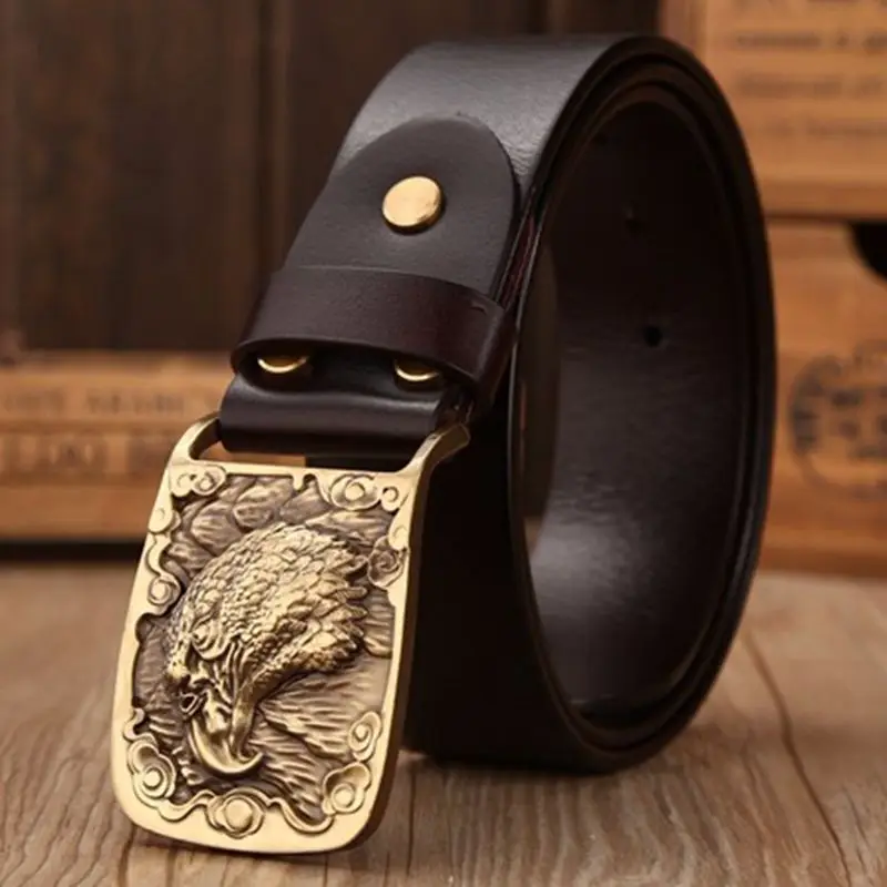 Ремень мужской из натуральной кожи с пряжкой в виде орла латуни|genuine leather belt men|genuine
