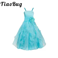 Tiaobug вышитые платья подружек невесты с бантом и цветочным рисунком для девочек для торжественных вечерних приёмов, вечерние платья для девочек с орнаментом с рюшами, вечернее выпускное бальное платье