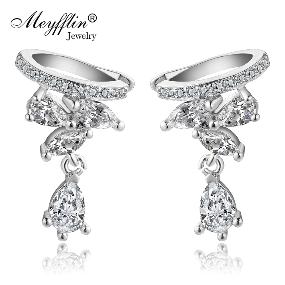 

Meyfflin Cubic Zirconia Earrings Female Fashion Silver Color Crystal Leaf Clip Ear Cuff Earrings for Women No Pierced Jewelry