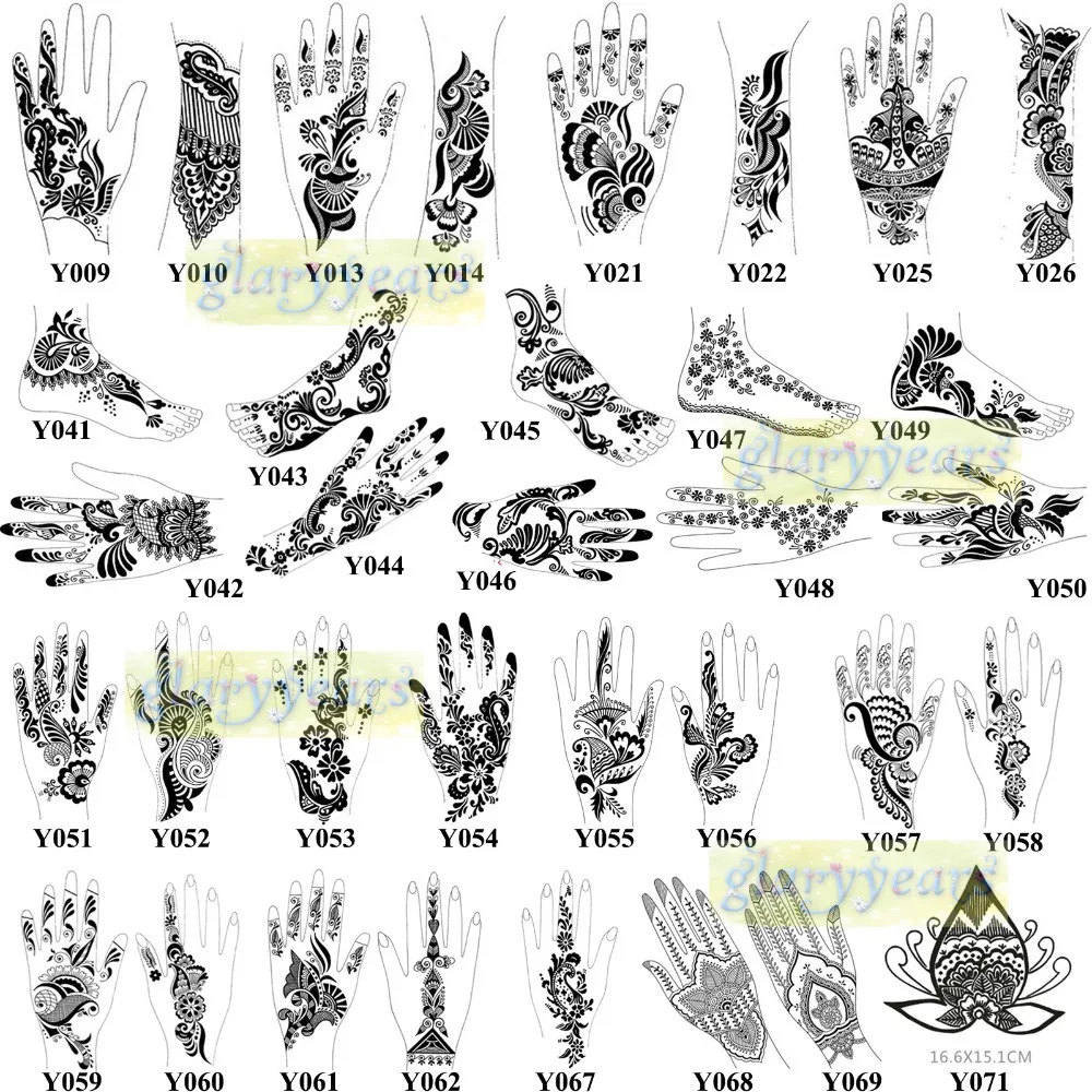 1pc New Fashion Mehndi Henna Glitter Tattoo Stencil Large Black Template For Women Body Hand Art Paint Kit Y027 Template Stencil Templates Webtemplates Sticker Aliexpress