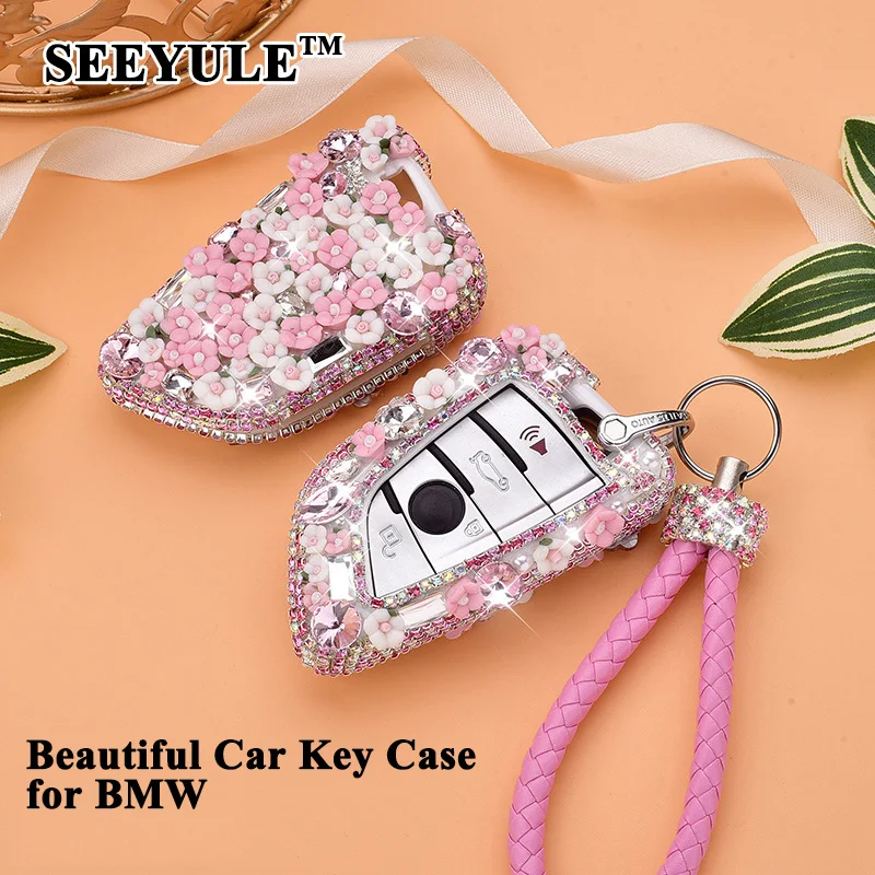 

1pc SEEYULE Girl Women Car Key Case Cover Beautiful Flower Style Fashion Key Shell Protector for BMW 1 2 5 7 series X1 X5 X6 X5M