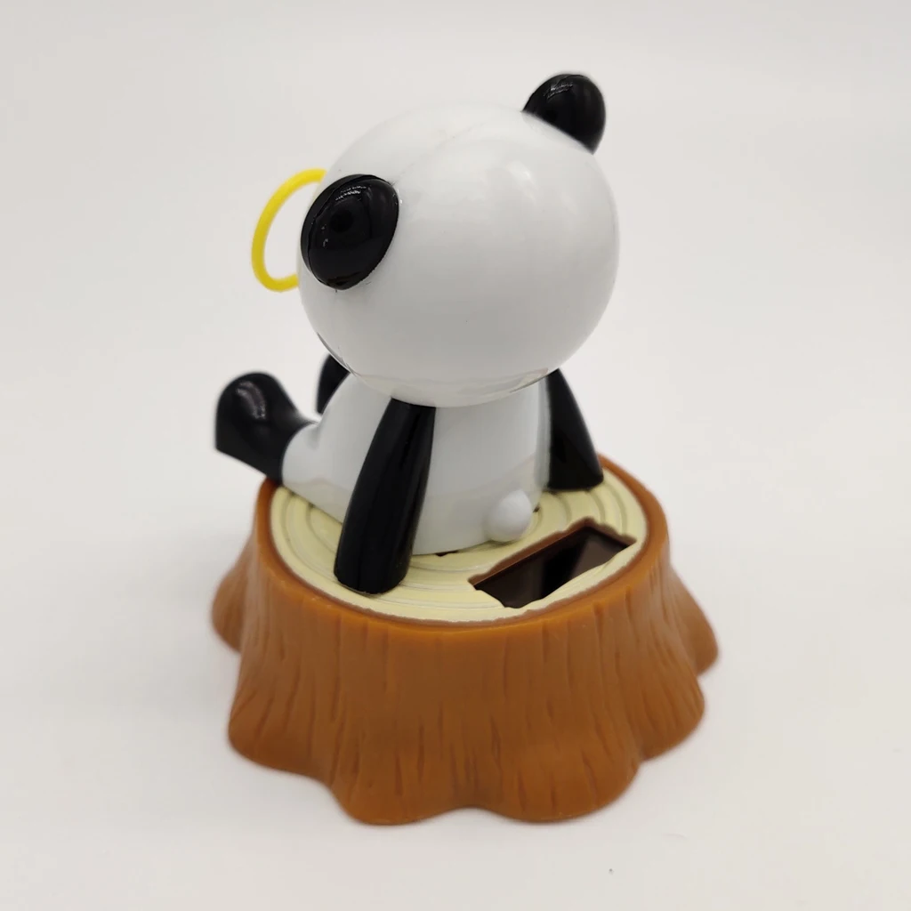 Solar Powered Shaking Head Doll, Panda Sitting on a Tree Stump Gag Toy Home Table Decor Ornament