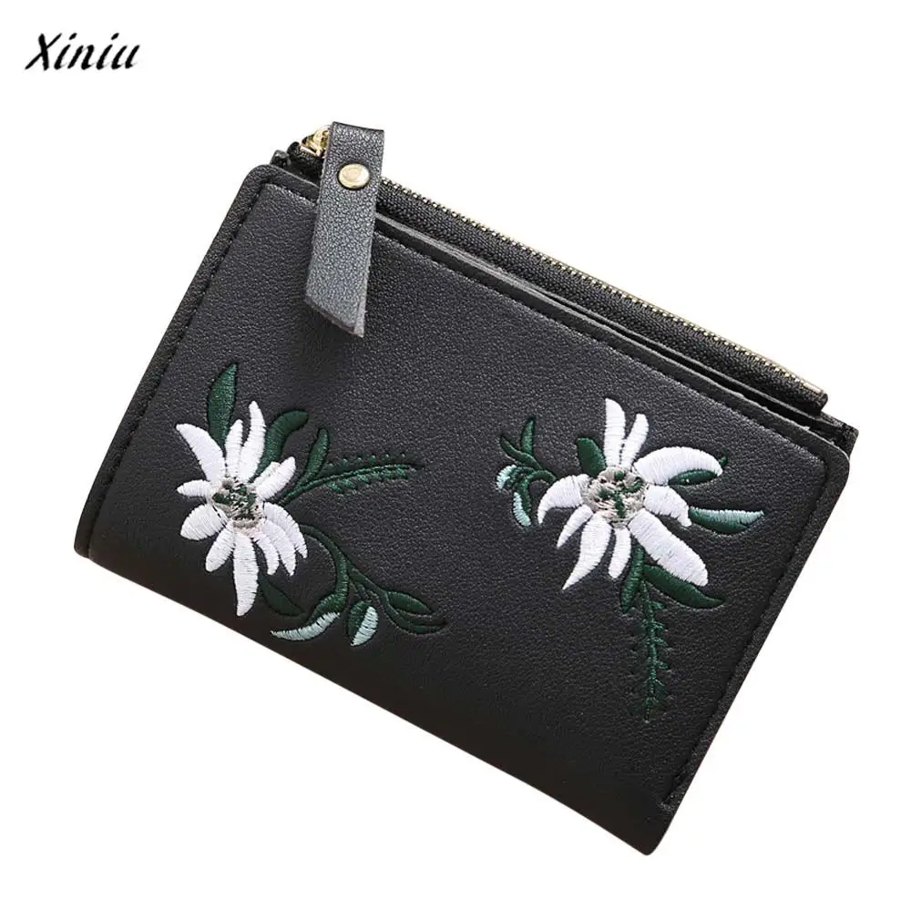 

xiniu money bag Women Embroidery Zipper Short Wallet erkek cuzdan portemonnee billetera Coin Purse Card Holders Handbag