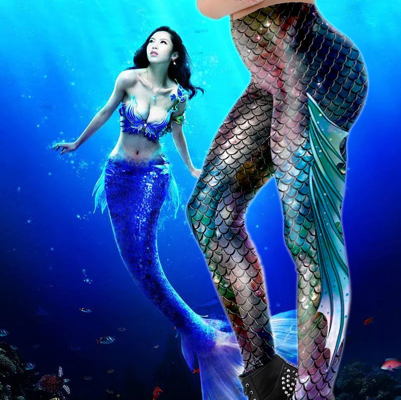 

Stretch Sport Femme Galaxy Mermaid Leggings Women Workout Fitness Legging Colorful Fish Scales Printed Running Leggins Plus Size