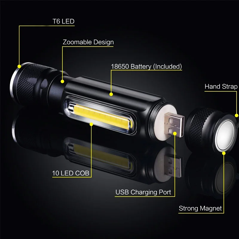 EZK20 дропшиппинг USB Перезаряжаемый тактический флэш-светильник COB рабочий светильник масштабируемый водостойкий для ремонта автомобиля